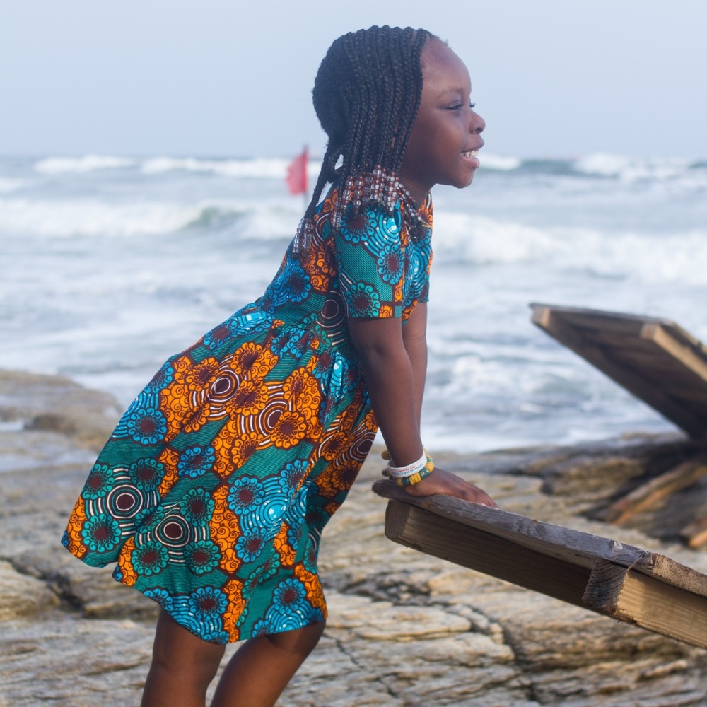 African Girl's Blue Ankara Print Dress - Picture 5 of 5